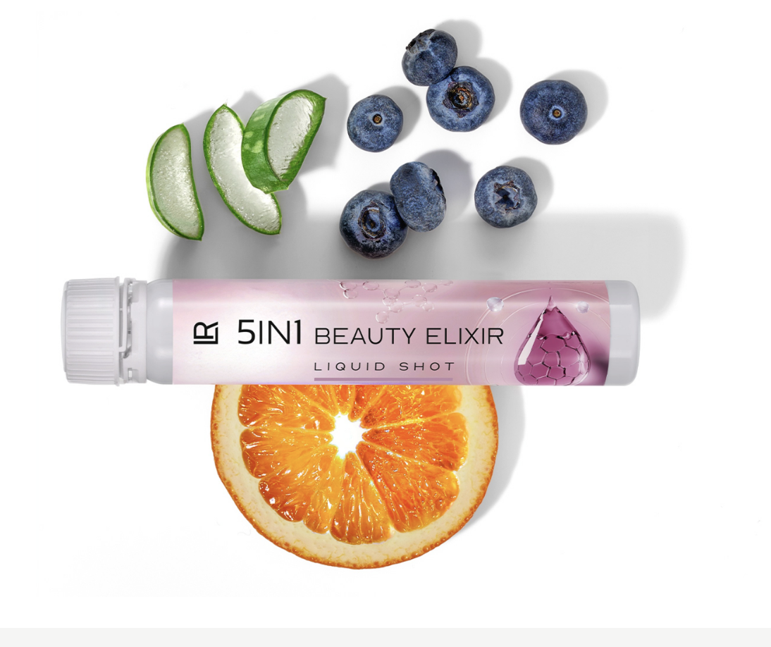 Tube 5IN1 Beauty Elixir Liquid Shot avec aloe vera, myrtilles et orange